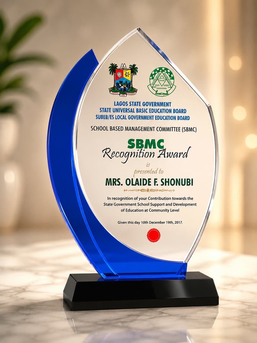 SBMC Recognition Award